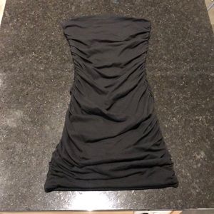 Black Ruched Strapless Mini Dress